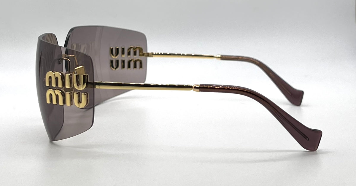 Miu Miu Aube MU 54YS-Gold Mauve Rimless Sunglasses-Unworn-Full Kit-Italy