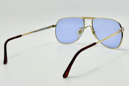 Vintage New/Deadstock Christian Dior 2553 41 Gold Plated Sunglasses with Custom Sky Blue Day/Night Lenses