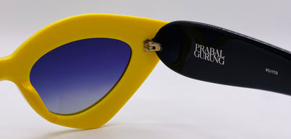 Linda Farrow x Prabal Gurung PG/17/5 Cat-Eye Sunglasses-Bold Yellow & White Acetate with Gradient Blue Lenses