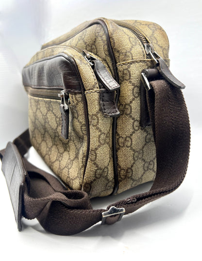 Gucci GG Monogram Canvas Double Zip Crossbody Messenger Bag Authentic