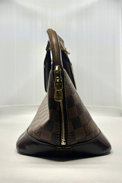 Louis Vuitton VINTAGE Alma Damier Ebene Handbag Brown Leather