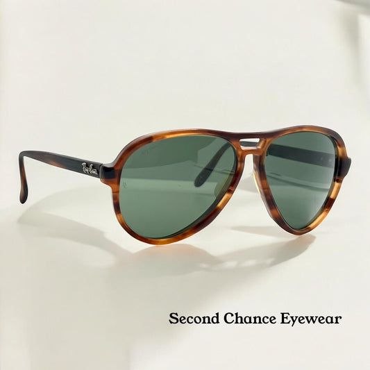 B&L Ray-Ban Vagabond Vintage Sunglasses 58mm-Tortoise Aviator-Etched B&L Lenses
