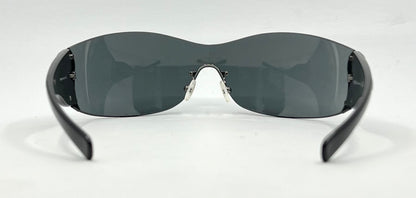 Prada SPR 58F Shield Sunglasses 5AV-1A1 Black Silver Full Kit Italy