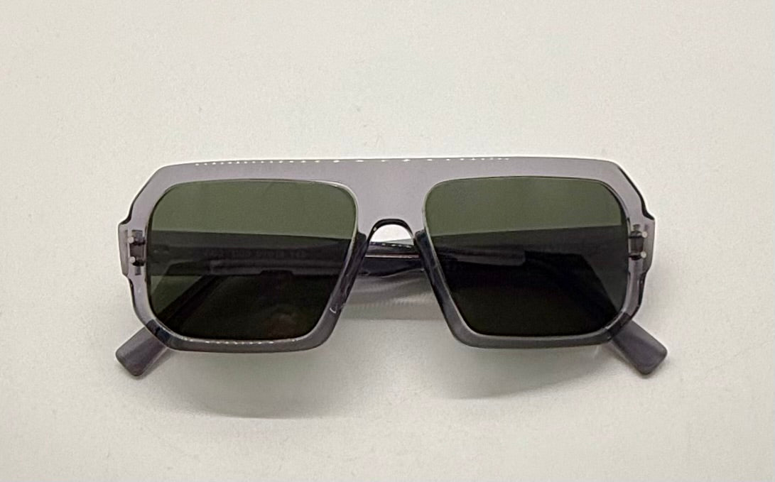 JAZO JO33 C03 Translucent Gray Sunglasses-Handcrafted in Italy, Carbon Fiber Temples, Green Lenses