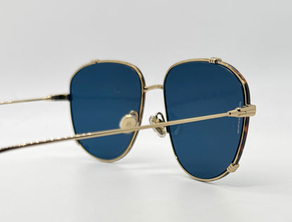 Dior 2VK49-VINTAGE Gold Metal Sunglasses-Blue Lenses 58-15-145 Unworn-Full Kit