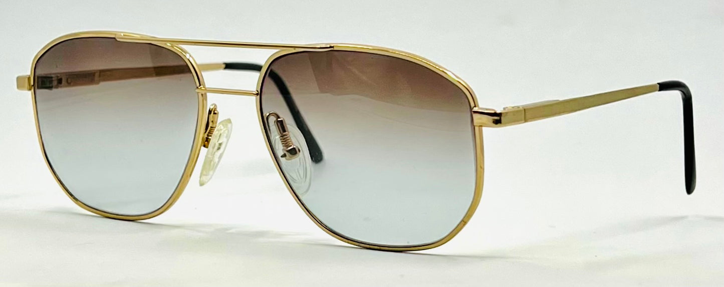 Studio 123-R-Flex Gold Aviator Sunglasses-New Gradient Custom Lenses-1970s Vintage