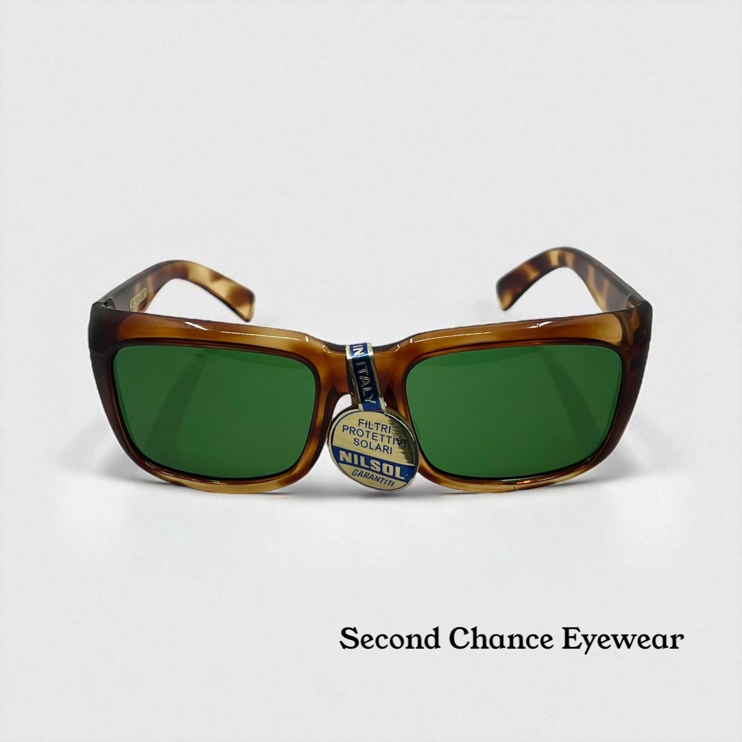 Nilsol Italy-Vintage Sunglasses-Tortoise Acetate W|Org. Green Lenses-Unworn