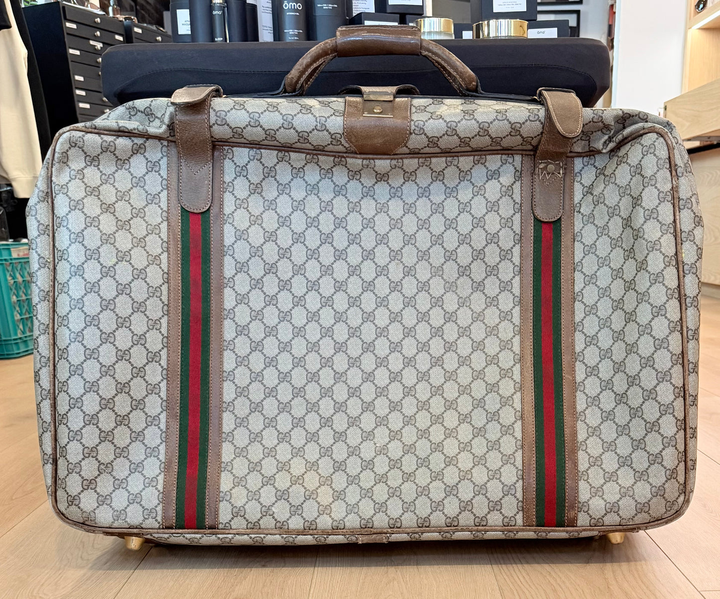 Vintage Gucci GG Supreme Web Stripe Suitcase 1980s Travel Case