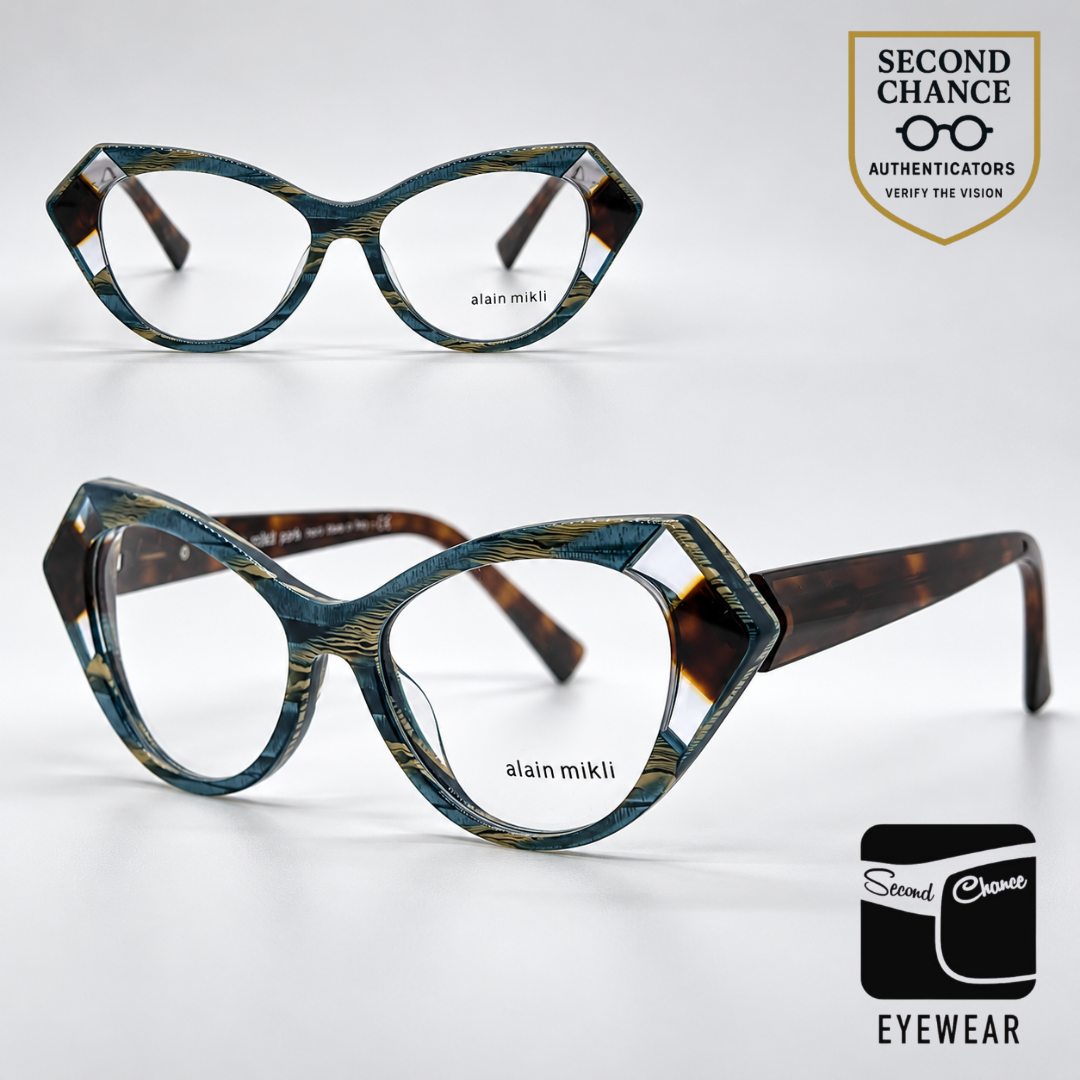 Alain Mikli Isabeau A03108 003 Teal / Tortoise Striped Eyeglasses-Unworn-Italy