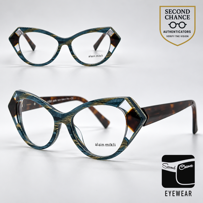 Alain Mikli Isabeau A03108 003 Teal / Tortoise Striped Eyeglasses-Unworn-Italy