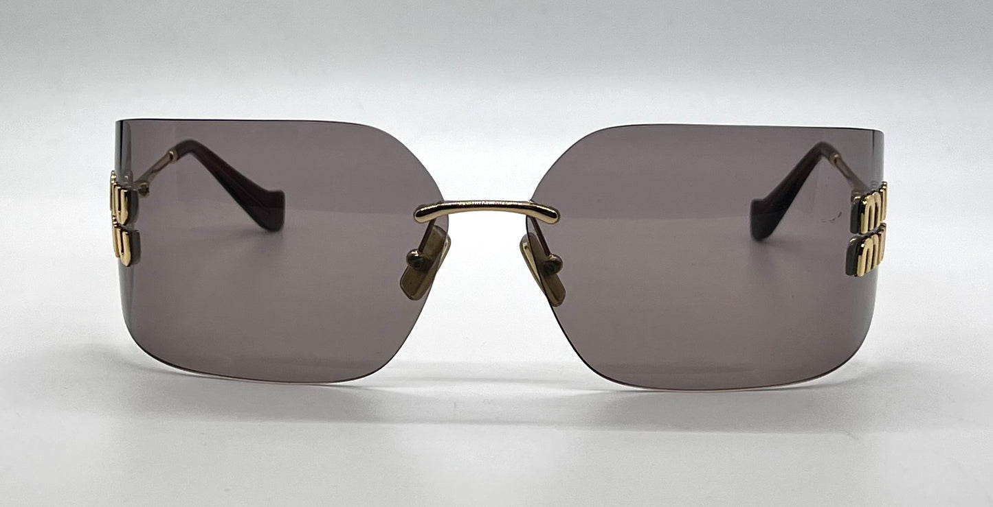 Miu Miu Aube MU 54YS-Gold Mauve Rimless Sunglasses-Unworn-Full Kit-Italy