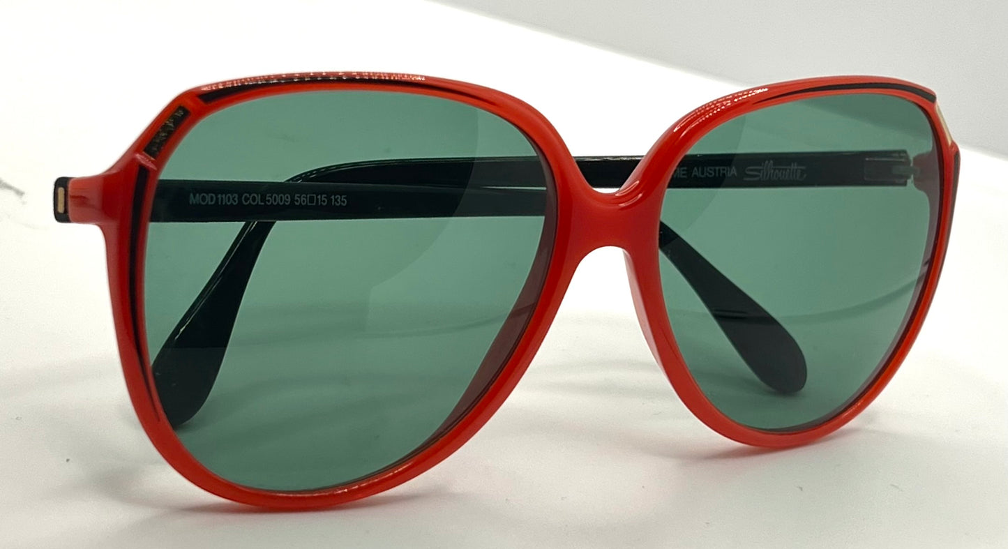 Silhouette MOD 1103 Vintage Sunglasses w/New Solid Green Custom Lenses-56mm-Unworn