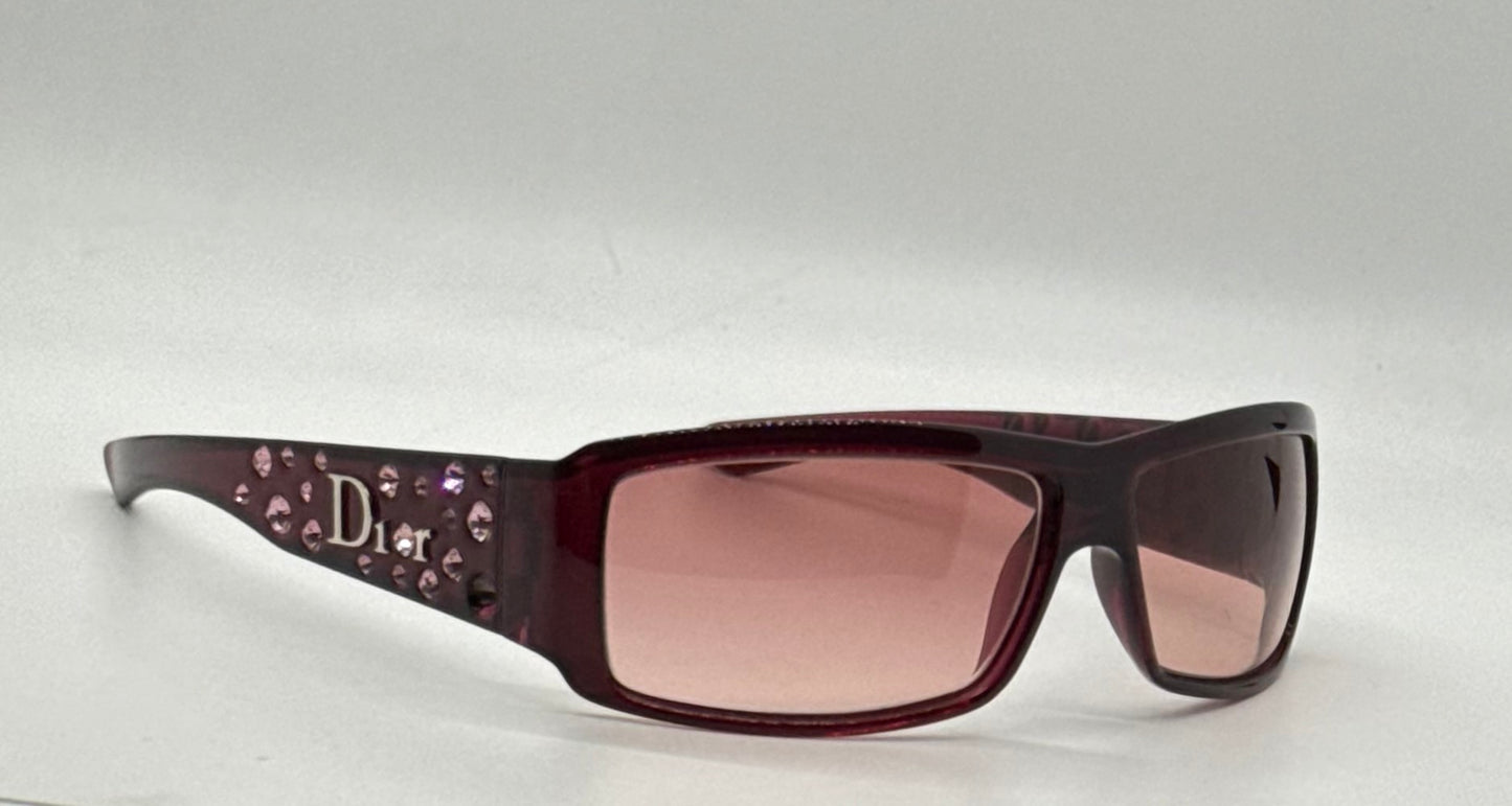 Dior Sparkling 1 Crystal Y2K Burgundy-Vintage Sunglasses-NOS/Unworn-Italy