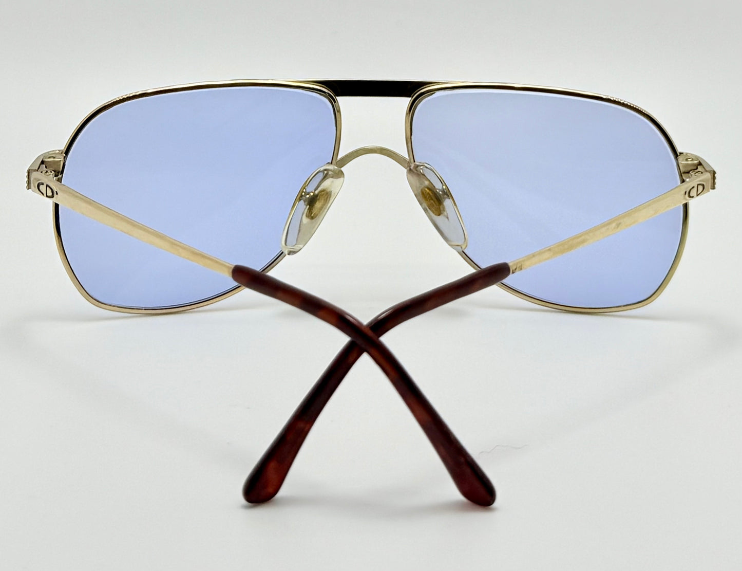 Vintage New/Deadstock Christian Dior 2553 41 Gold Plated Sunglasses with Custom Sky Blue Day/Night Lenses