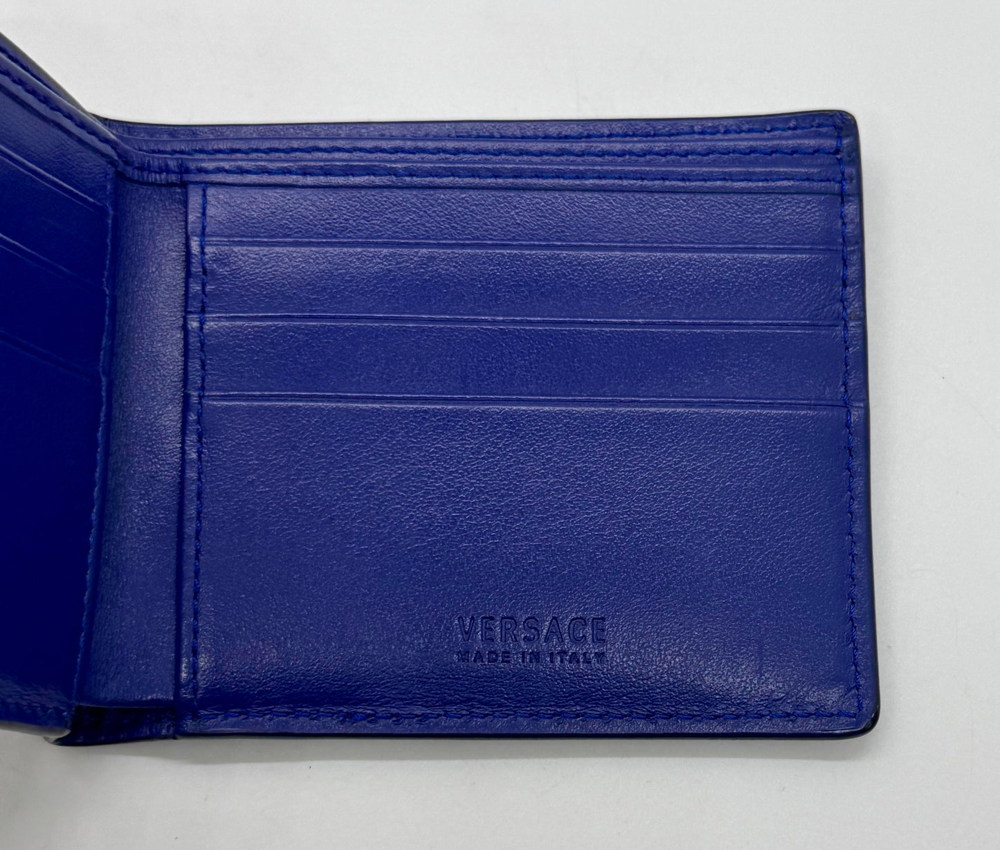 Versace Blue & White Logo Bifold Wallet-Made in Italy-Authentic