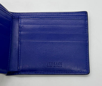 Versace Blue & White Logo Bifold Wallet-Made in Italy-Authentic