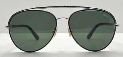 Tom Ford Curtis TF748 52N Gold Black Aviator Sunglasses-Green Lenses-59mm-NOS:UNWORN