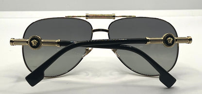 Versace 2236 1002/11 Gold Black Aviator Sunglasses Grey Gradient Made in Italy NOS