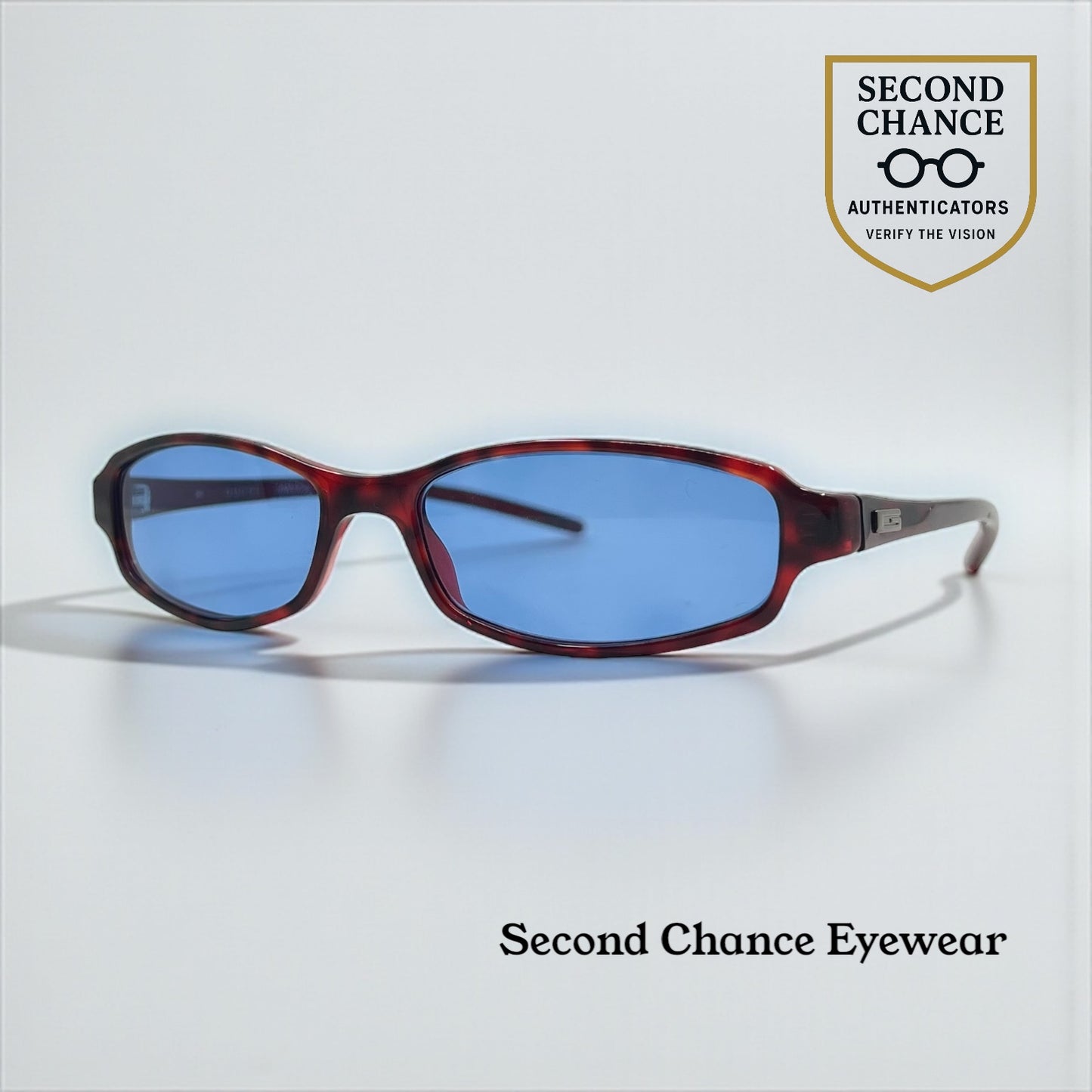 Gucci Oval Burgundy Sunglasses-New Solid Blue Second Chance Customs Lenses-Unworn