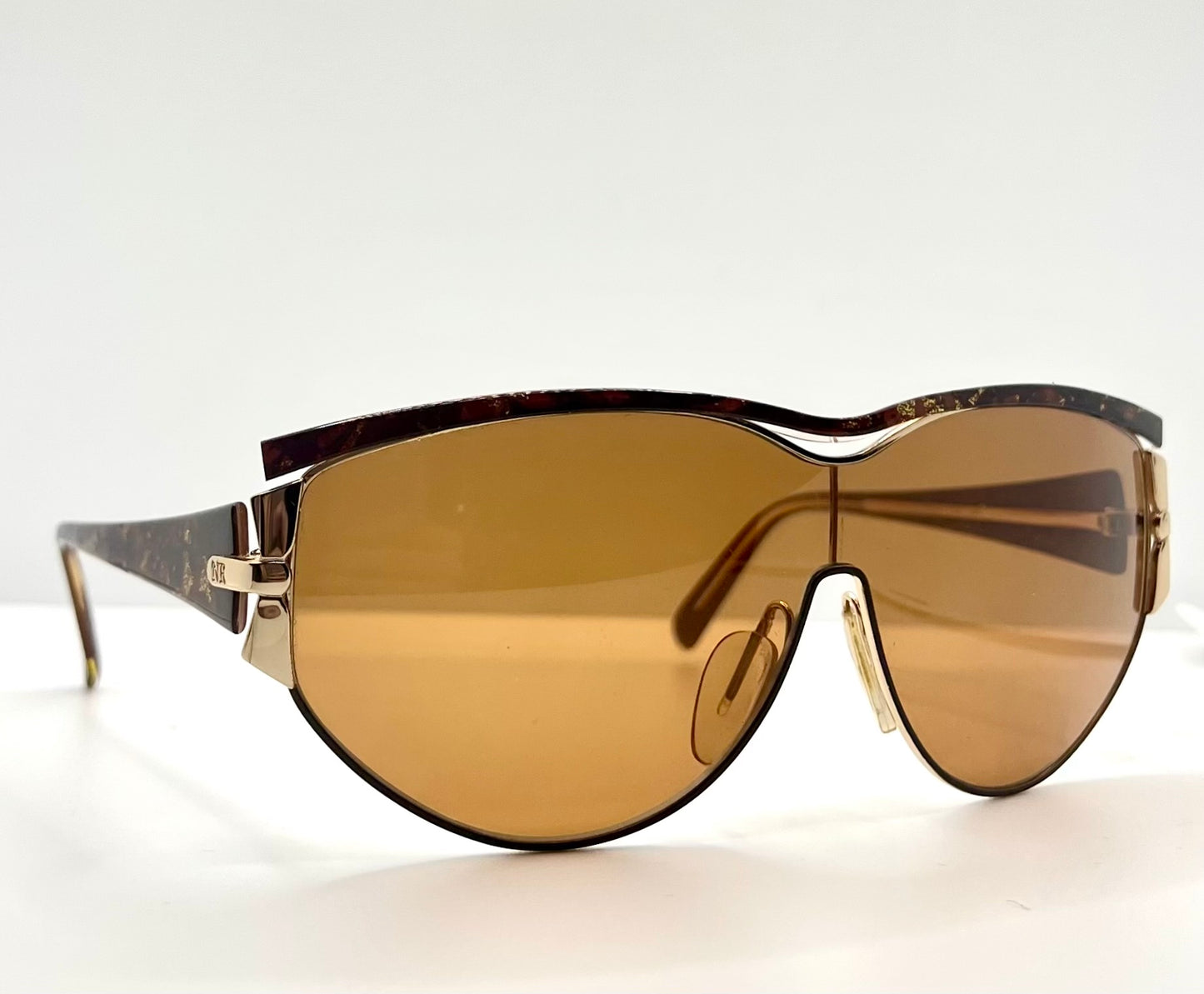 NINA RICCI NR3017 C.321 0166 Vintage Shield Sunglasses-Gold/Brown-Deadstock
