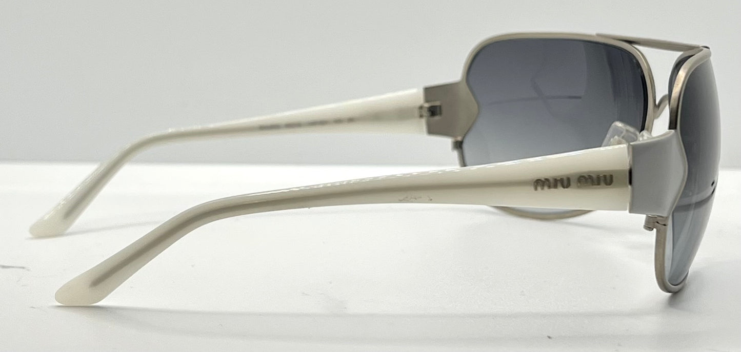 MIU MIU SMU55G 1AP-5D1 Oversized Shield Sunglasses-White Temples-68mm-Full Kit-New/Unworn