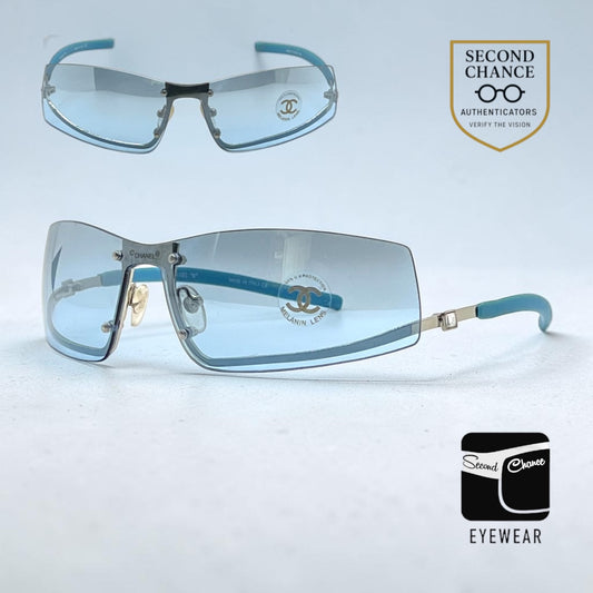 Chanel 4066-B Vintage Y2K Blue Shield Sunglasses Unworn Original Made in Italy