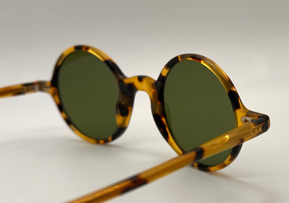 Brand New-Morel AIME 90040C-Round Tortoise Acetate Sunglasses with Custom Green Glass Lenses