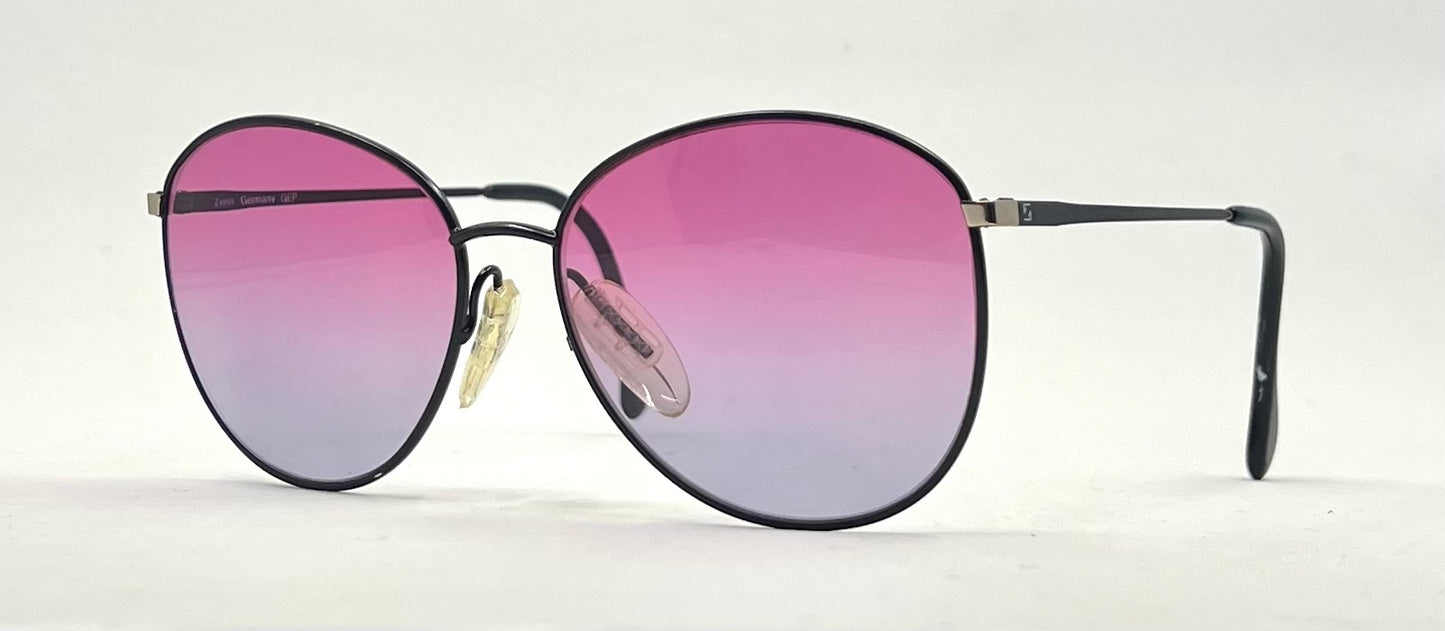 Zeiss Round Black Metal Vintage Sunglasses w/New Purple Fade Custom Lenses-56mm