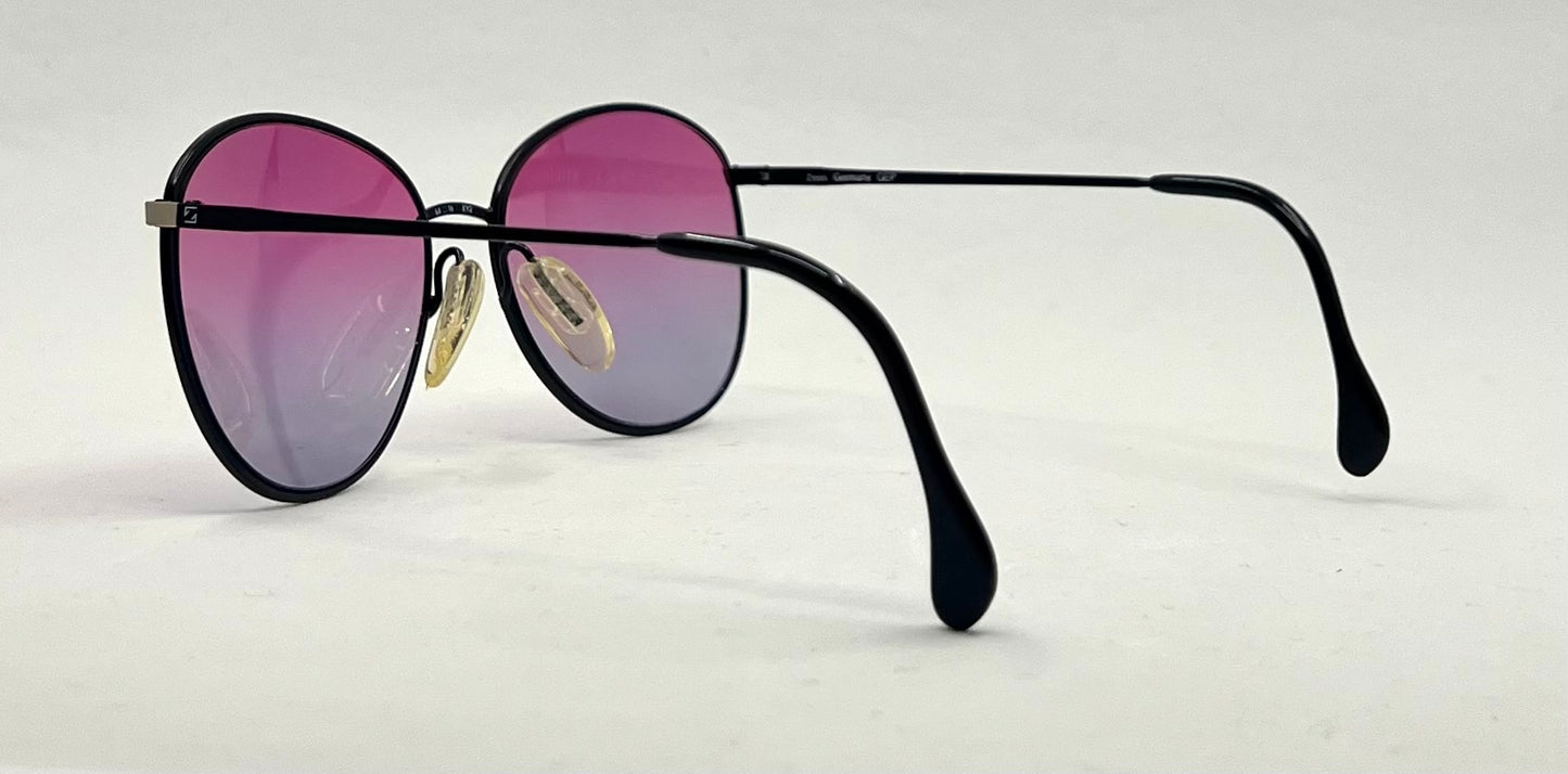 Zeiss Round Black Metal Vintage Sunglasses w/New Purple Fade Custom Lenses-56mm