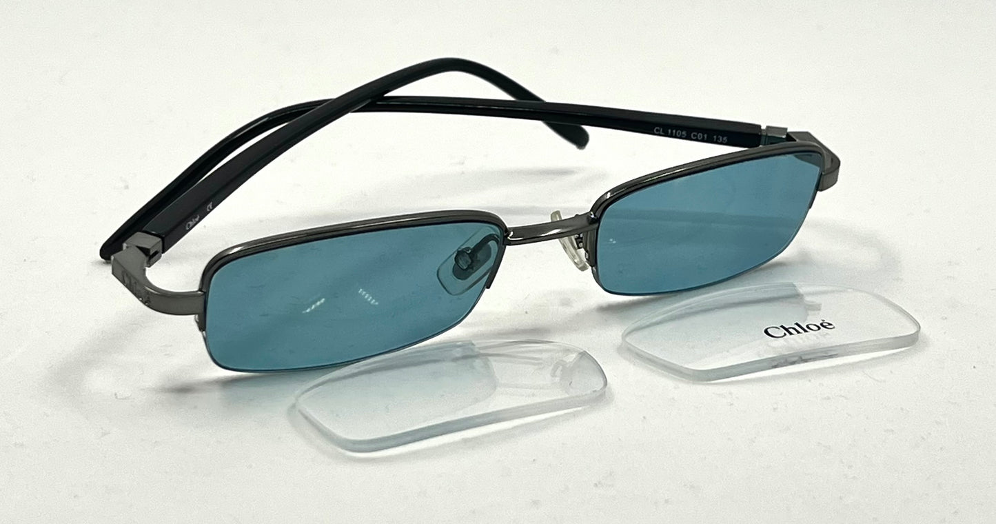 Chloé CL 1105 C01 Y2K Half-Rim Sunglasses-New Solid Aquamarine Custom Lenses