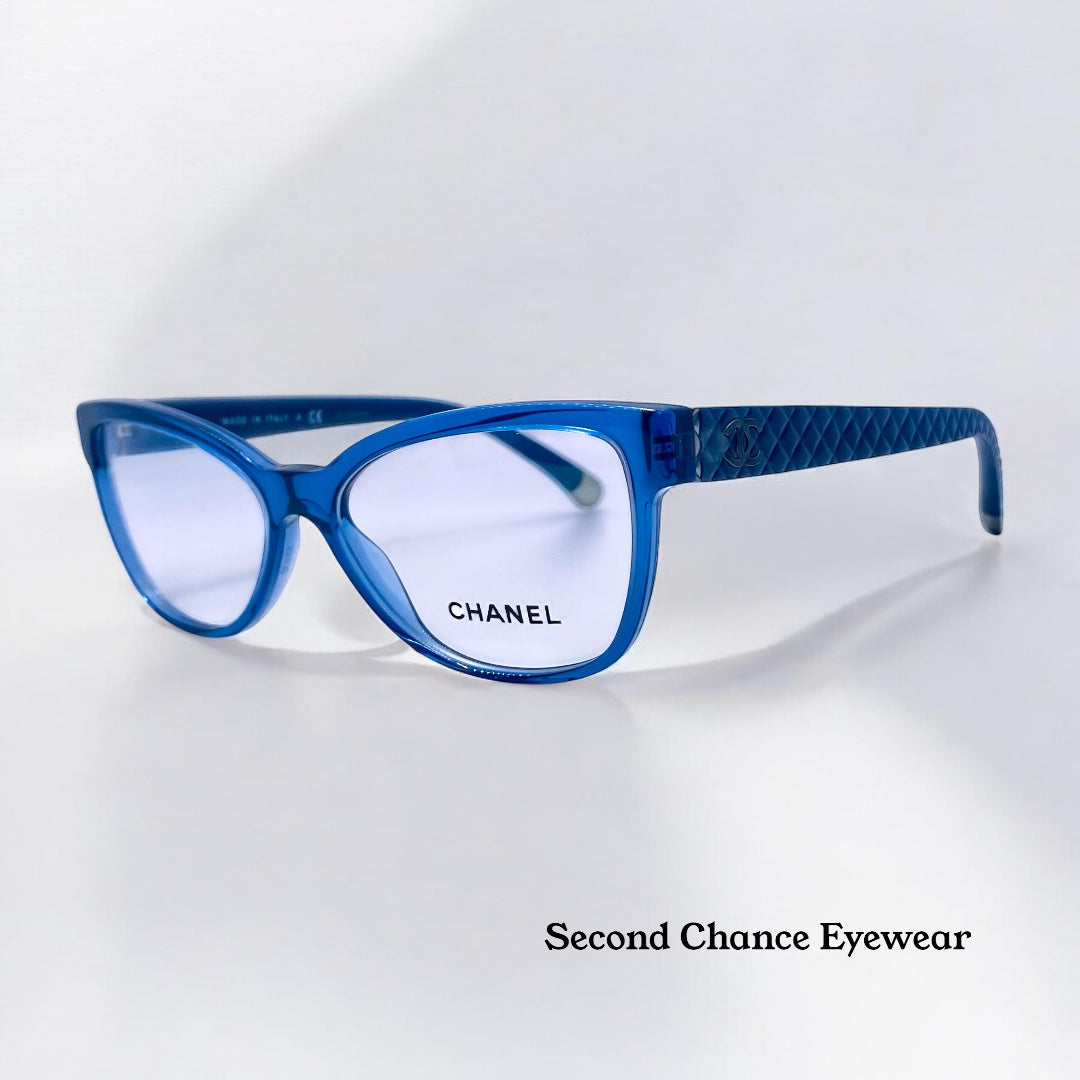 RARE CHANEL 3322 C.1543-Brand New & Unworn-Discontinued Transparent Blue Quilted Temples-Made in Italy