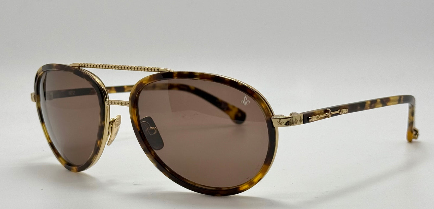 Brand New Philippe V No. 2 Classic Aviator Sunglasses – Gold-Tone & Havana with Essilor Brown HD Lenses