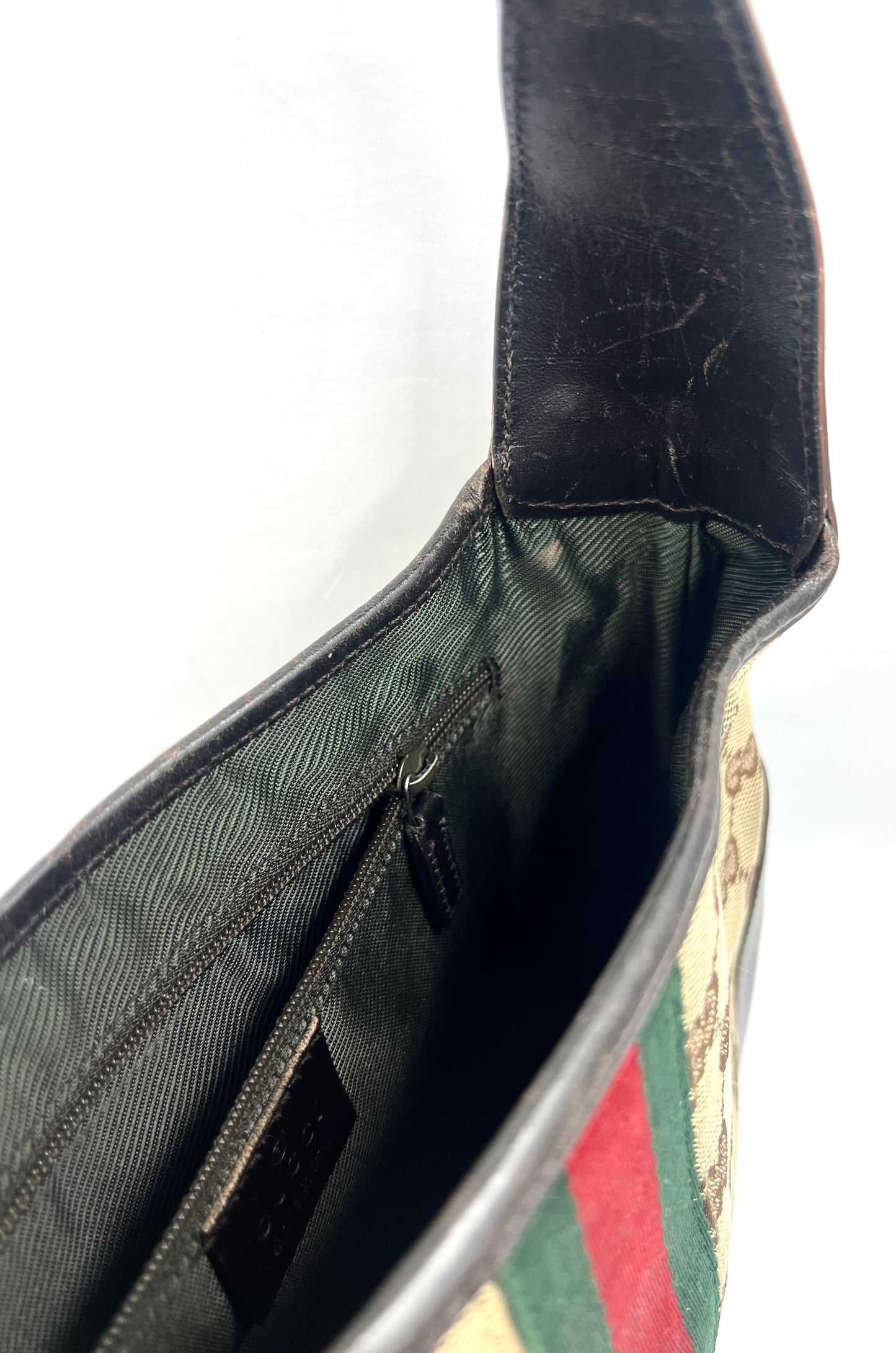 Gucci-Vintage Jackie GG Canvas Shoulder Bag-Green/Red Web-Italy