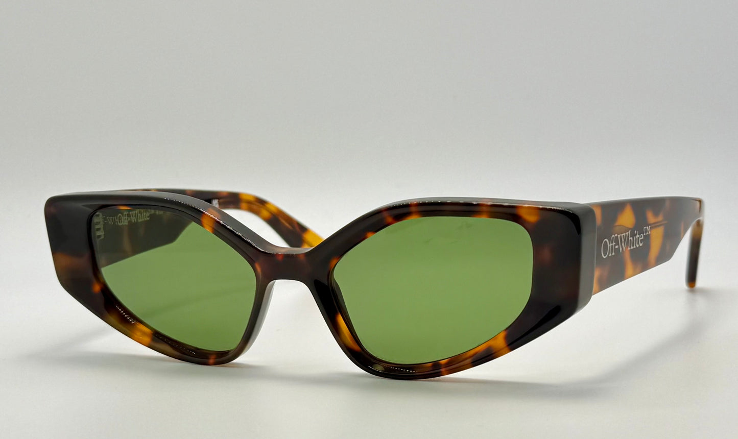 Brand New Off-White™ OERI063 6055 Sunglasses – Tortoise Frame with Green Lenses