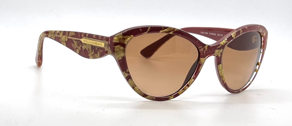 Dolce & Gabbana DG4199 Red Gold Leaf Cat Eye Sunglasses Unworn New Lenses Full Kit