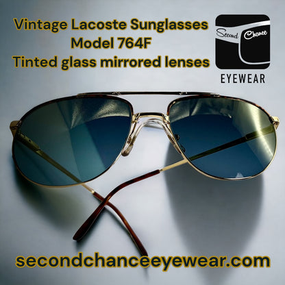 Vintage 1990s Lacoste Sunglasses Mod. 764F Made in France-Tinted Glass Mirrored Lenses