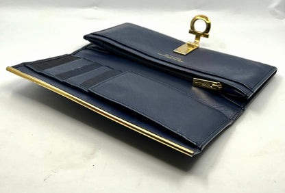Salvatore Ferragamo Navy Saffiano Kisslock Long Wallet – Made in Italy