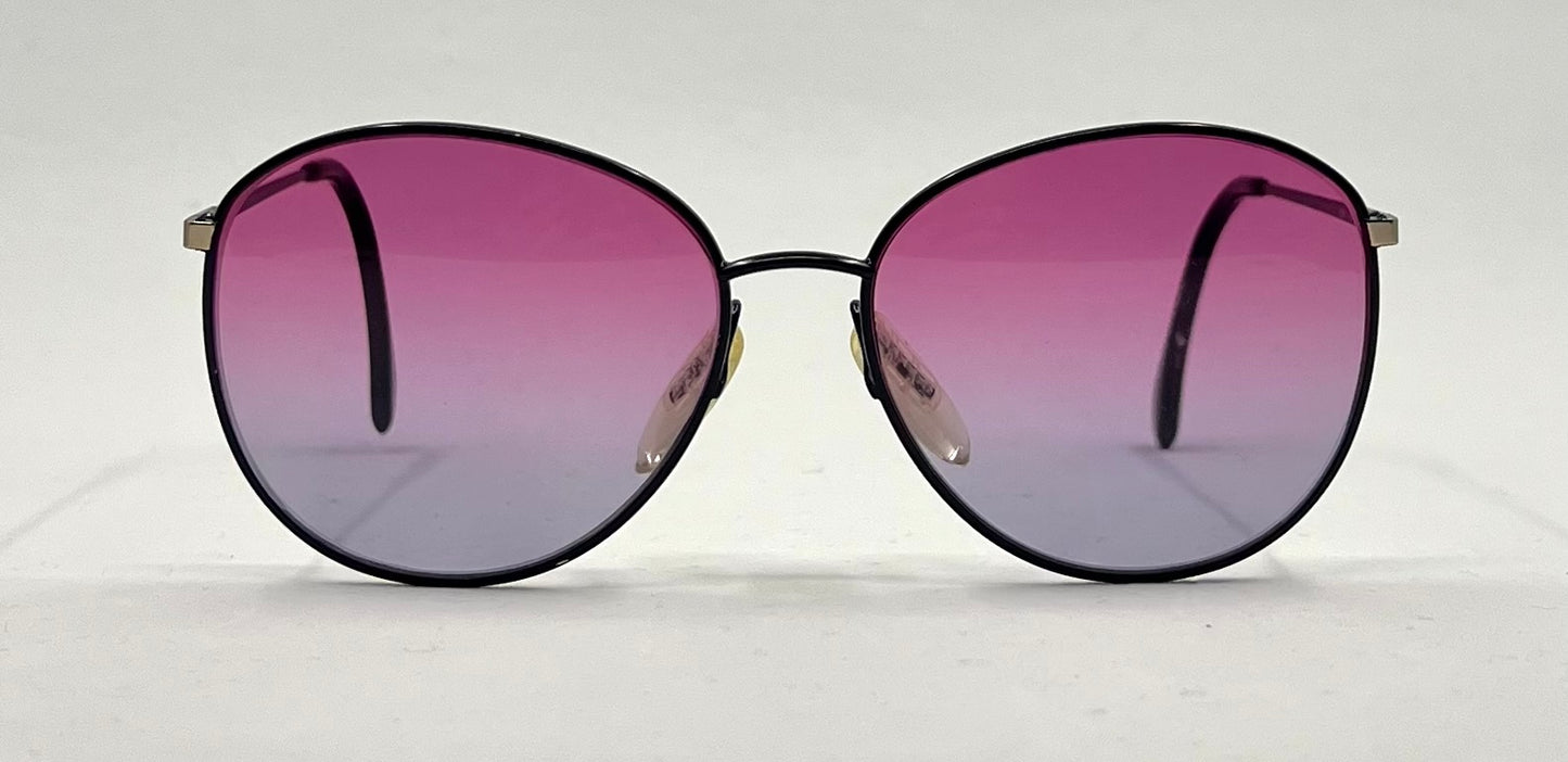 Zeiss Round Black Metal Vintage Sunglasses w/New Purple Fade Custom Lenses-56mm