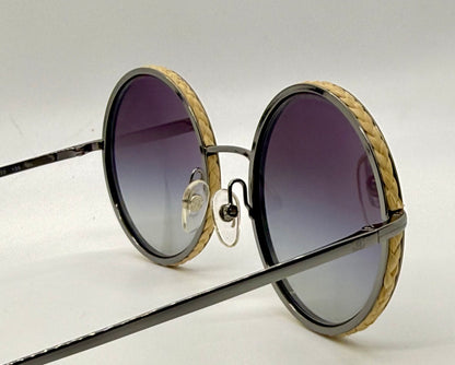 CHANEL 4250 Vintage Round Sunglasses Woven Raffia Made in Italy 52-22