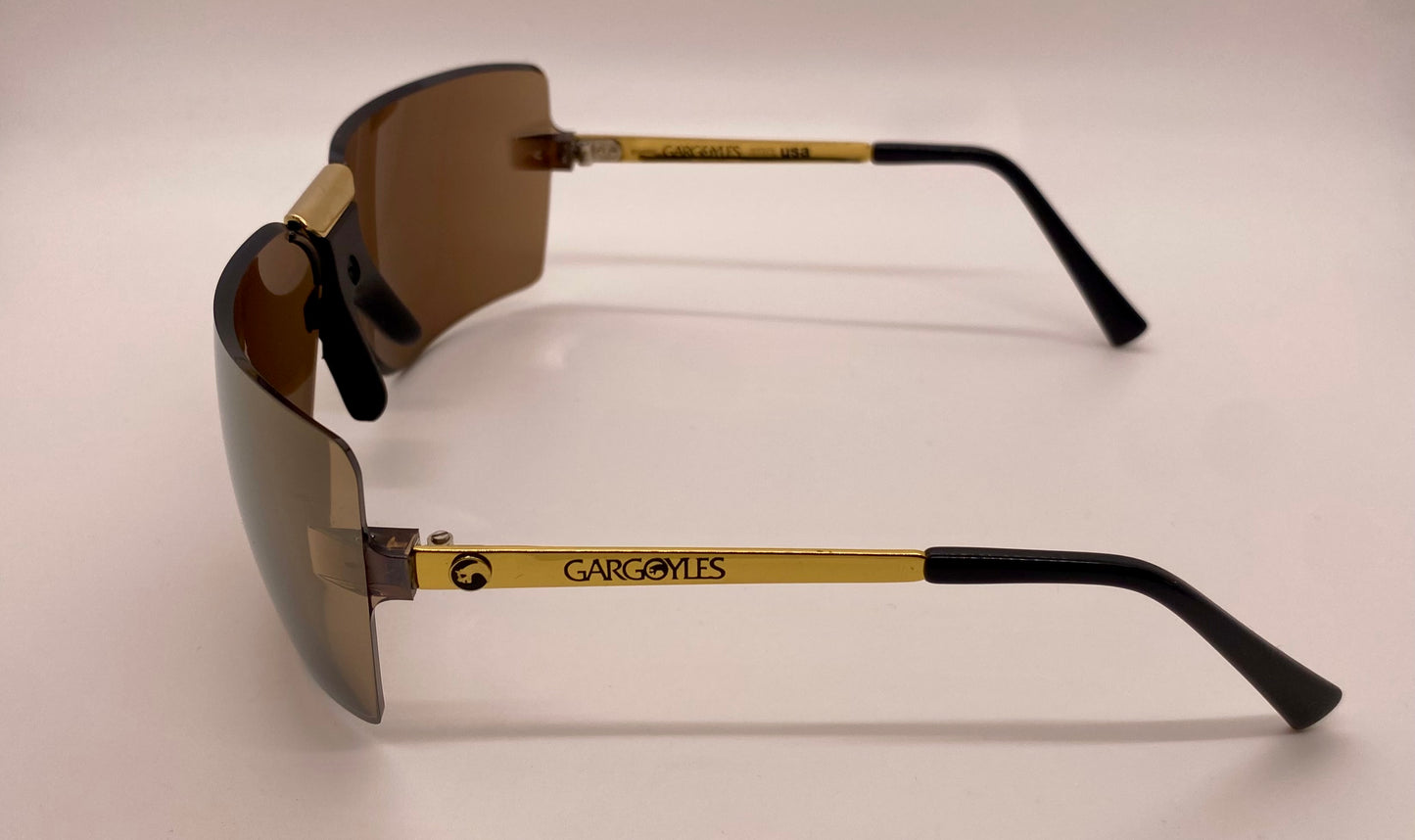 VINTAGE 1980s GARGOYLES USA-22K Gold Plated Mirrored Sunglasses 85mm w/Original case