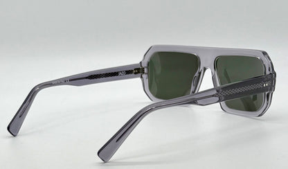 JAZO JO33 C03 Translucent Gray Sunglasses-Handcrafted in Italy, Carbon Fiber Temples, Green Lenses