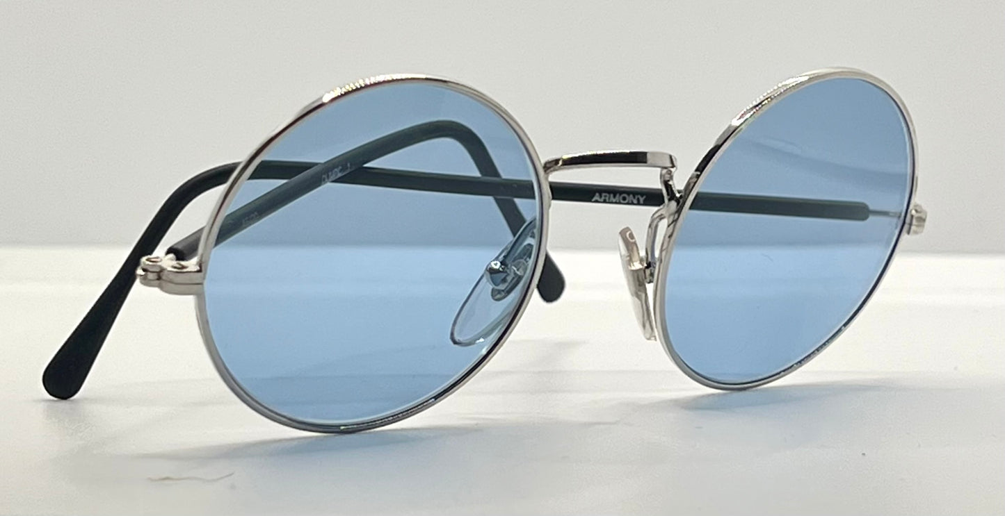 Armony- Olimpic 1 -Round Vintage Sunglasses w/New Sky Blue Custom Gradient Tinted Lenses