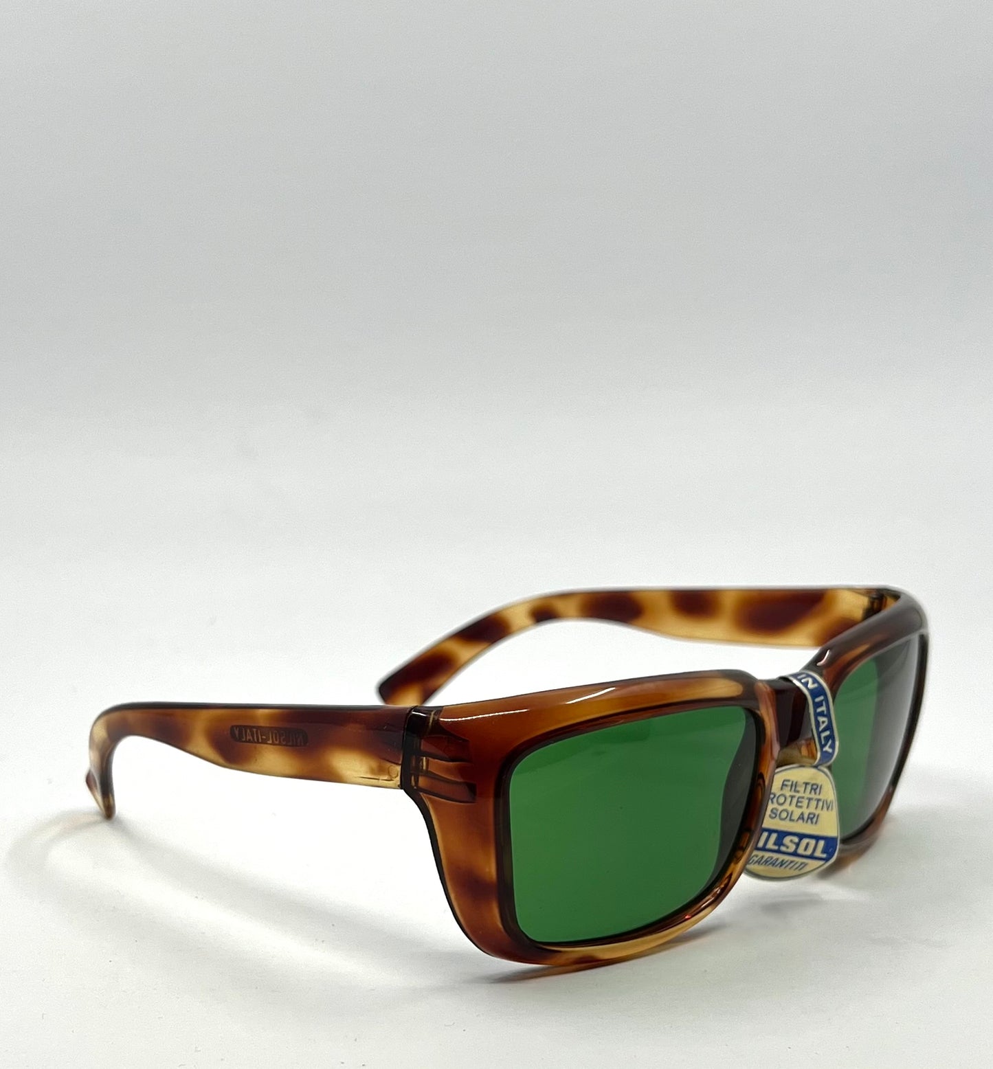 Nilsol Italy-Vintage Sunglasses-Tortoise Acetate W|Org. Green Lenses-Unworn