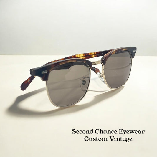 Kenzinton Classic Clubmaster Style Sunglasses Deadstock with New, Custom Solid Lenses-Japan
