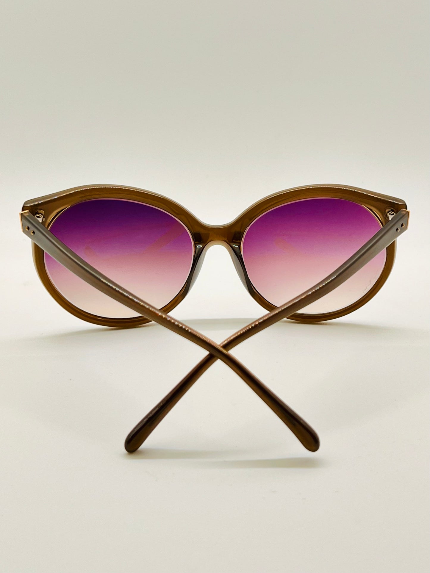 VINTAGE NOS Linda Farrow Luxe Sunglasses – Brown Frame with Gradient Purple Lenses, Model LF10205A