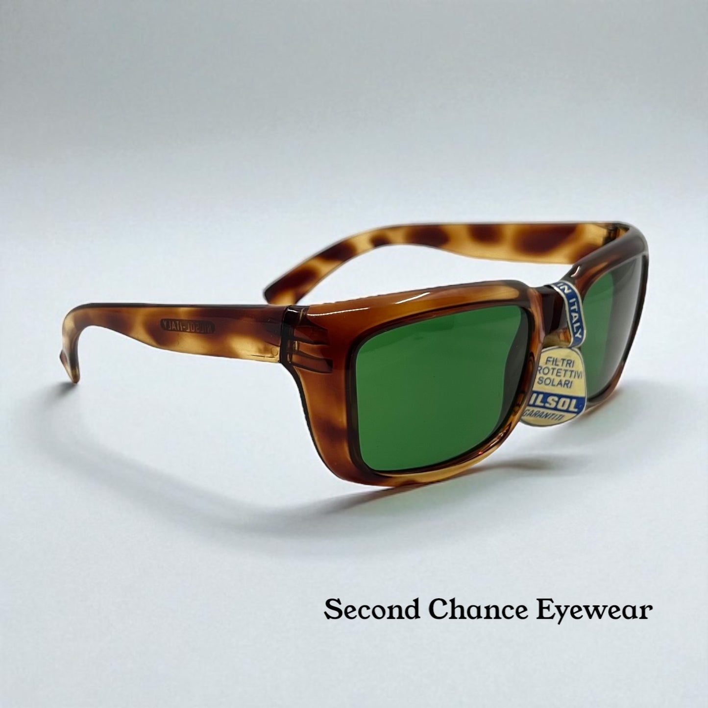 Nilsol Italy-Vintage Sunglasses-Tortoise Acetate W|Org. Green Lenses-Unworn
