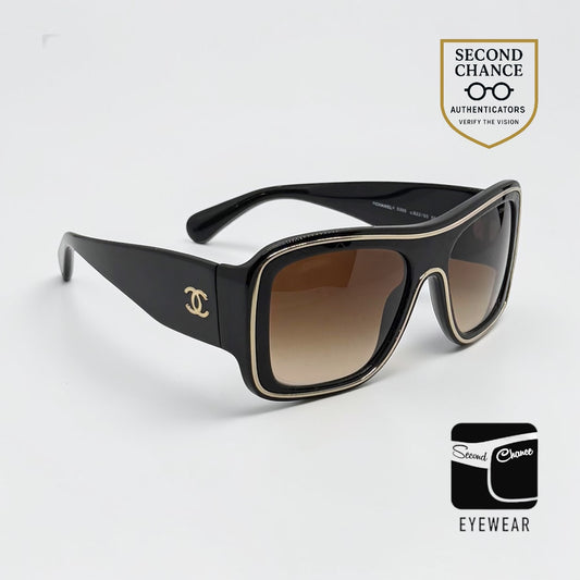 Chanel 5395 Quilted Oversized Logo Sunglasses Black Gold-Unworn-55mm