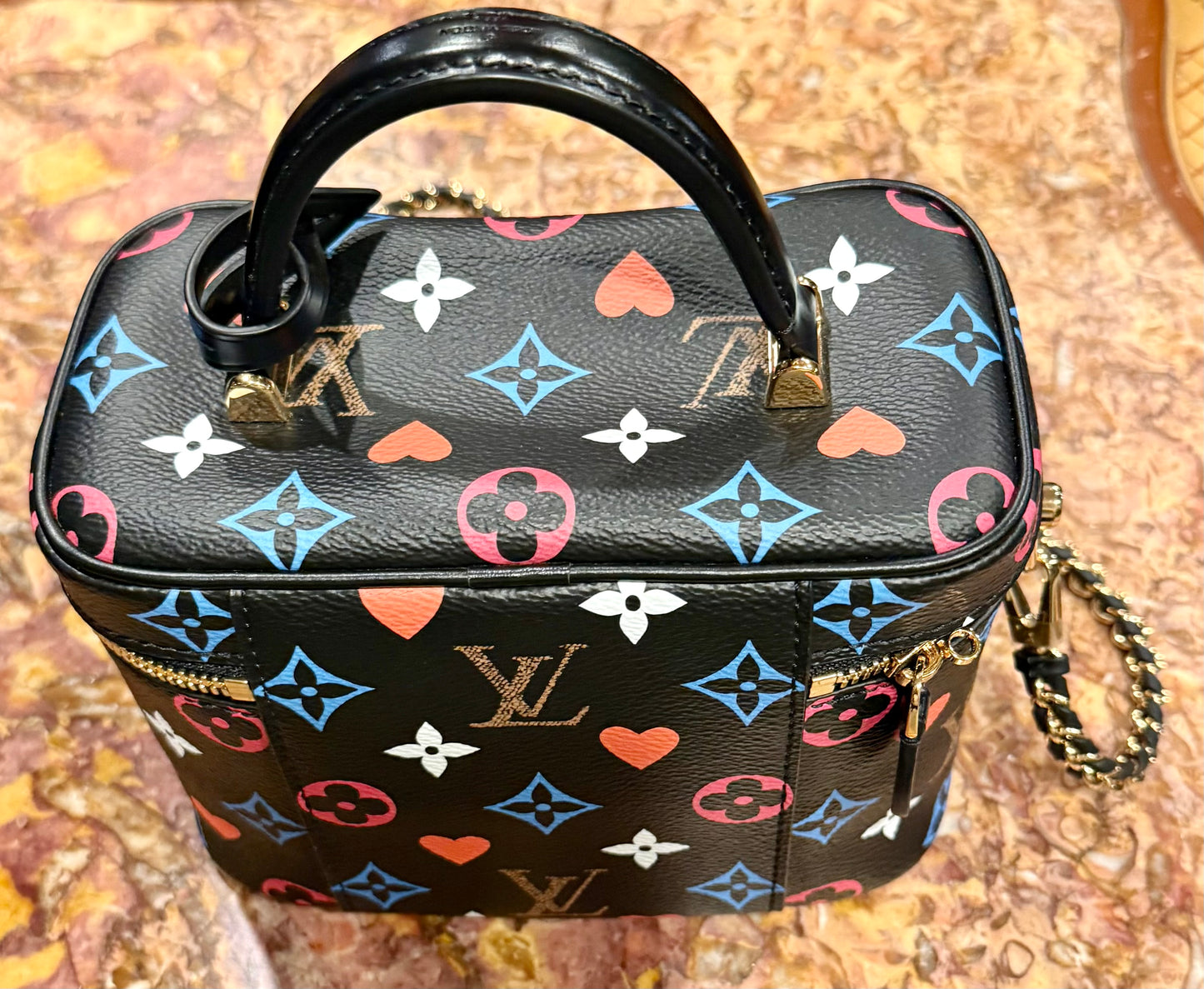 Louis Vuitton - Game On Vanity PM Black Multicolor Hearts Chain Bag Lock LV