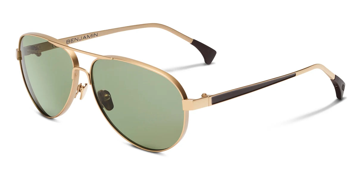 Benjamin Sherman Gold Titanium Aviator Sunglasses G15 Polarized Lens