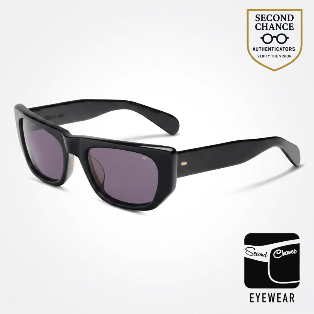 Benjamin B Ray Black Acetate Sunglasses Grey Lens Made in Japan